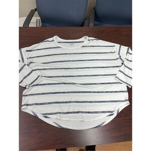 Time and Tru Long Sleeve White and Blue Stipe Blouse-XXXL